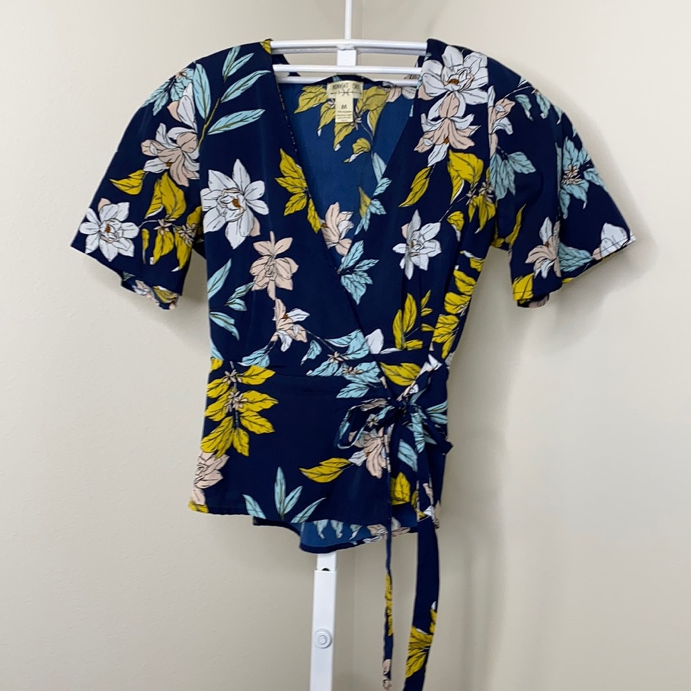 Dark Blue Cross Wrap Flower Top